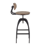 Lumisource Dakota Industrial Mid-Back Barstool in Black Metal & Medium Brown Wood-Pressed Grain Bamboo