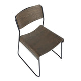 Lumisource Dali Industrial Chair in Black Metal and Espresso Wood. - Set of 2