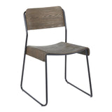 Lumisource Dali Industrial Chair in Black Metal and Espresso Wood. - Set of 2