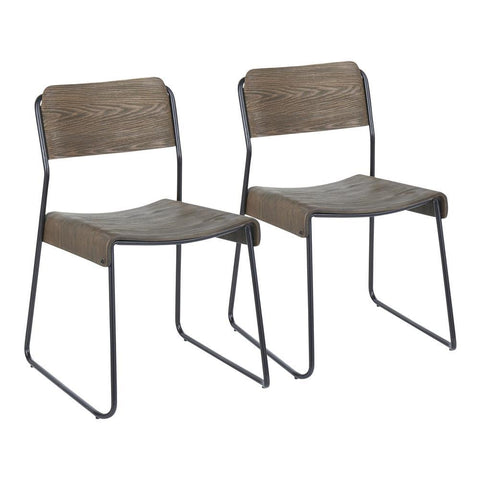 Lumisource Dali Industrial Chair in Black Metal and Espresso Wood. - Set of 2