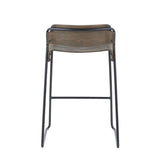 Lumisource Dali Industrial Low Back Counter Stool in Black Metal with Espresso Wood - Set of 2