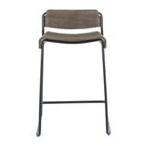 Lumisource Dali Industrial Low Back Counter Stool in Black Metal with Espresso Wood - Set of 2