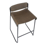 Lumisource Dali Industrial Low Back Counter Stool in Black Metal with Espresso Wood - Set of 2