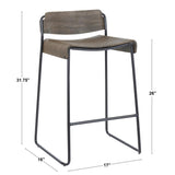 Lumisource Dali Industrial Low Back Counter Stool in Black Metal with Espresso Wood - Set of 2