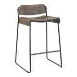 Lumisource Dali Industrial Low Back Counter Stool in Black Metal with Espresso Wood - Set of 2