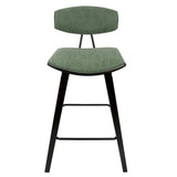 Lumisource Damato 26" Mid-Century Modern Counter Stool in Espresso with Green Fabric - Set of 2