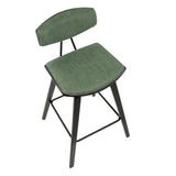 Lumisource Damato 26" Mid-Century Modern Counter Stool in Espresso with Green Fabric - Set of 2