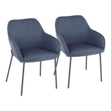 Lumisource Daniella Contemporary Dining Chair in Black Metal and Blue Fabric - Set of 2