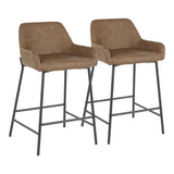 Lumisource Daniella Industrial Counter Stool in Black Metal and Espresso Faux Leather - Set of 2