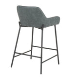 Lumisource Daniella Industrial Counter Stool in Black Metal and Green Faux Leather - Set of 2