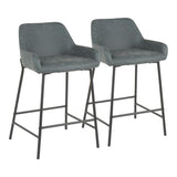 Lumisource Daniella Industrial Counter Stool in Black Metal and Green Faux Leather - Set of 2