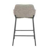 Lumisource Daniella Industrial Counter Stool in Black Metal and Grey Faux Leather - Set of 2