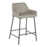 Lumisource Daniella Industrial Counter Stool in Black Metal and Grey Faux Leather - Set of 2