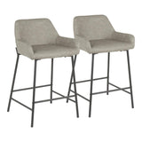 Lumisource Daniella Industrial Counter Stool in Black Metal and Grey Faux Leather - Set of 2