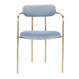 Lumisource Demi Contemporary Chair in Gold Metal and Light Blue Velvet - Set of 2