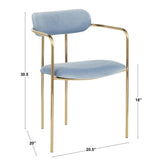 Lumisource Demi Contemporary Chair in Gold Metal and Light Blue Velvet - Set of 2