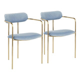 Lumisource Demi Contemporary Chair in Gold Metal and Light Blue Velvet - Set of 2