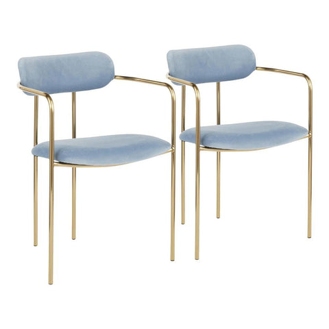 Lumisource Demi Contemporary Chair in Gold Metal and Light Blue Velvet - Set of 2