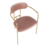 Lumisource Demi Contemporary Chair in Gold Metal and Pink Velvet - Set of 2