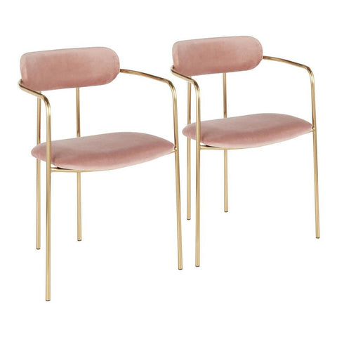 Lumisource Demi Contemporary Chair in Gold Metal and Pink Velvet - Set of 2