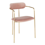 Lumisource Demi Contemporary Chair in Gold Metal and Pink Velvet - Set of 2