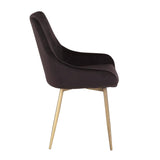 Lumisource Diana Contemporary Chair in Satin Brass Metal and Black Velvet - Set of 2