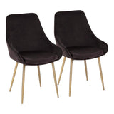 Lumisource Diana Contemporary Chair in Satin Brass Metal and Black Velvet - Set of 2