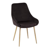 Lumisource Diana Contemporary Chair in Satin Brass Metal and Black Velvet - Set of 2