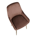 Lumisource Diana Contemporary Chair in Satin Brass Metal and Chocolate Brown Velvet - Set of 2