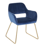 Lumisource Dory Contemporary/Glam Dining Chair in Gold Metal and Blue Velvet Fabric