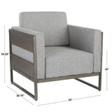 Lumisource Drift Industrial Lounge Chair in Antique Metal with Grey Fabric and Espresso Wood