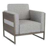 Lumisource Drift Industrial Lounge Chair in Antique Metal with Grey Fabric and Espresso Wood