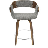 Lumisource Elisa Mid-Century Modern Counter Stool in Walnut and Grey