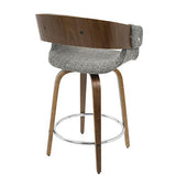 Lumisource Elisa Mid-Century Modern Counter Stool in Walnut and Grey