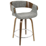 Lumisource Elisa Mid-Century Modern Counter Stool in Walnut and Grey