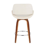 Lumisource Fabrico Mid-Century Modern Counter Stool in Walnut and Cream Fabric - Set of 2