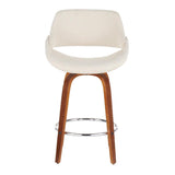 Lumisource Fabrico Mid-Century Modern Counter Stool in Walnut and Cream Fabric - Set of 2