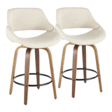 Lumisource Fabrico Mid-Century Modern Counter Stool in Walnut and Cream Fabric - Set of 2