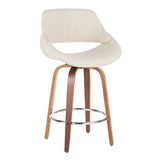 Lumisource Fabrico Mid-Century Modern Counter Stool in Walnut and Cream Fabric - Set of 2