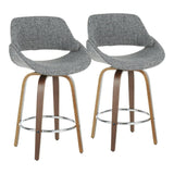 Lumisource Fabrico Mid-Century Modern Counter Stool in Walnut and Grey Noise Fabric - Set of 2