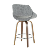 Lumisource Fabrico Mid-Century Modern Counter Stool in Walnut and Grey Noise Fabric - Set of 2