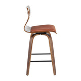 Lumisource Folia Mid-Century Modern Counter Stool in Walnut Wood and Orange Fabric - Set of 2