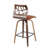 Lumisource Folia Mid-Century Modern Counter Stool in Walnut Wood and Orange Fabric - Set of 2