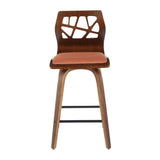 Lumisource Folia Mid-Century Modern Counter Stool in Walnut Wood and Orange Fabric - Set of 2