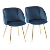 Lumisource Fran Contemporary Chair in Gold Metal and Blue Velvet - Set of 2