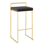 Lumisource Fuji Contemporary Barstool in Gold with Black Velvet Cushion - Set of 2