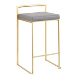 Lumisource Fuji Contemporary Counter Stool in Gold with Grey Faux Leather - Set of 2