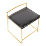 Lumisource Fuji Contemporary/Glam Stackable Dining Chair in Gold Metal and Black Faux Leather - Set of 2