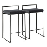 Lumisource Fuji Contemporary Stackable Counter Stool in Black with Black Velvet Cushion - Set of 2