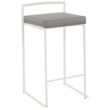 Lumisource Fuji Contemporary Stackable Counter Stool in White with Grey Faux Leather Cushion - Set of 2